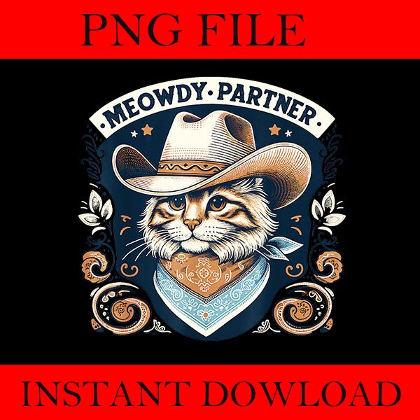 Meowdy Partner Cowboy Cat Vintage PNG, Meowdy Partner Cat PNG