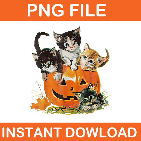 Vintage 90s Cat Pumpkin Halloween PNG, Floral Spooky Season PNG