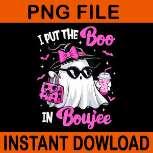 I Put The Boo In Boujee Coquette Bow Ghost Halloween PNG