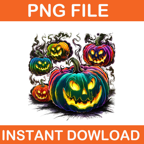 Colorful Pumpkin Ghosts Jack O Lantern Halloween PNG