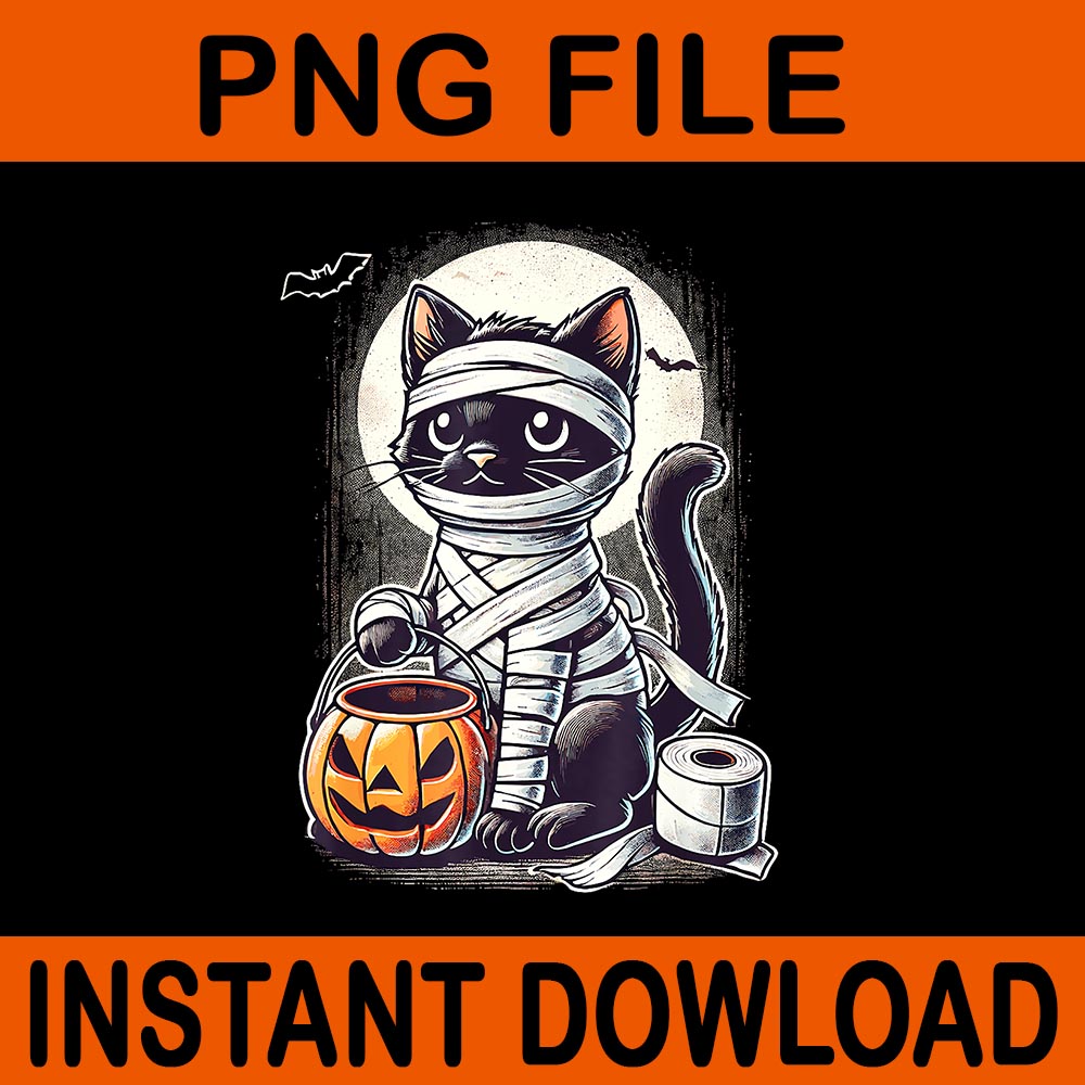 Black Cat Mummy Halloween PNG