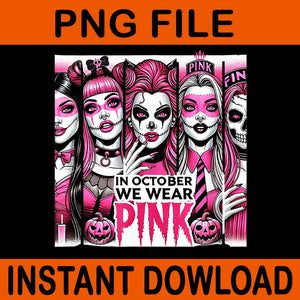 Horror Girl In October We Wear Pink Breast Cancer Halloween PNG