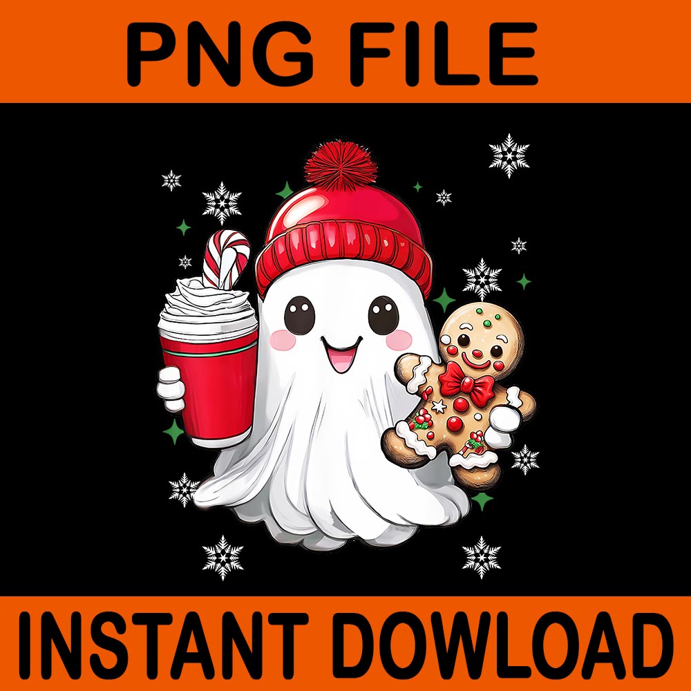 Ghost Gingerbread PNG, Ghost Coffee Gingerbread Christmas PNG