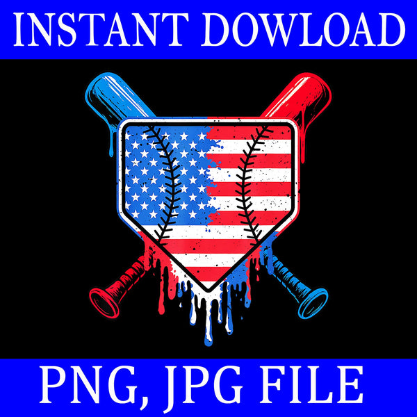 Baseball Drip Ice Cream Patriotic American Flag PNG, Baseball Drip Ice Cream 4th Of July PNG