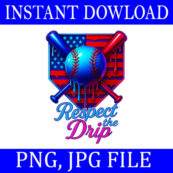 Baseball Drip Ice Cream Patriotic American Flag PNG, Baseball Drip Ice Cream 4th Of July PNG