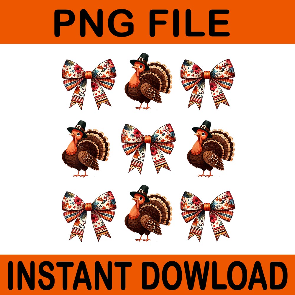 Retro Thanksgiving Fall Pumpkin Bow Coquette PNG