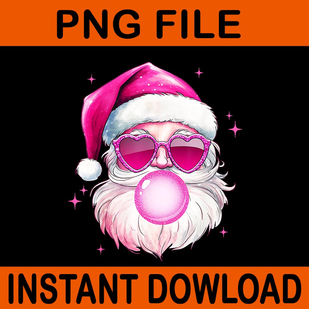 Retro Santa Christmas Blowing Bubble PNG, Funny Santa With Sunglasses Xmas PNG