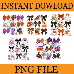 Coquette Bows Pencil Books Coffee Teacher Halloween Spooky PNG