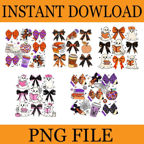 Coquette Bows Pencil Books Coffee Teacher Halloween Spooky PNG