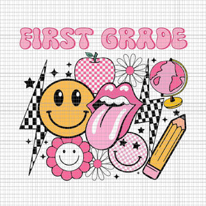 Retro Pink School Grade Svg, Back To School Svg, First Grade Pink Svg