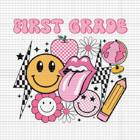 Retro Pink School Grade Svg, Back To School Svg, First Grade Pink Svg