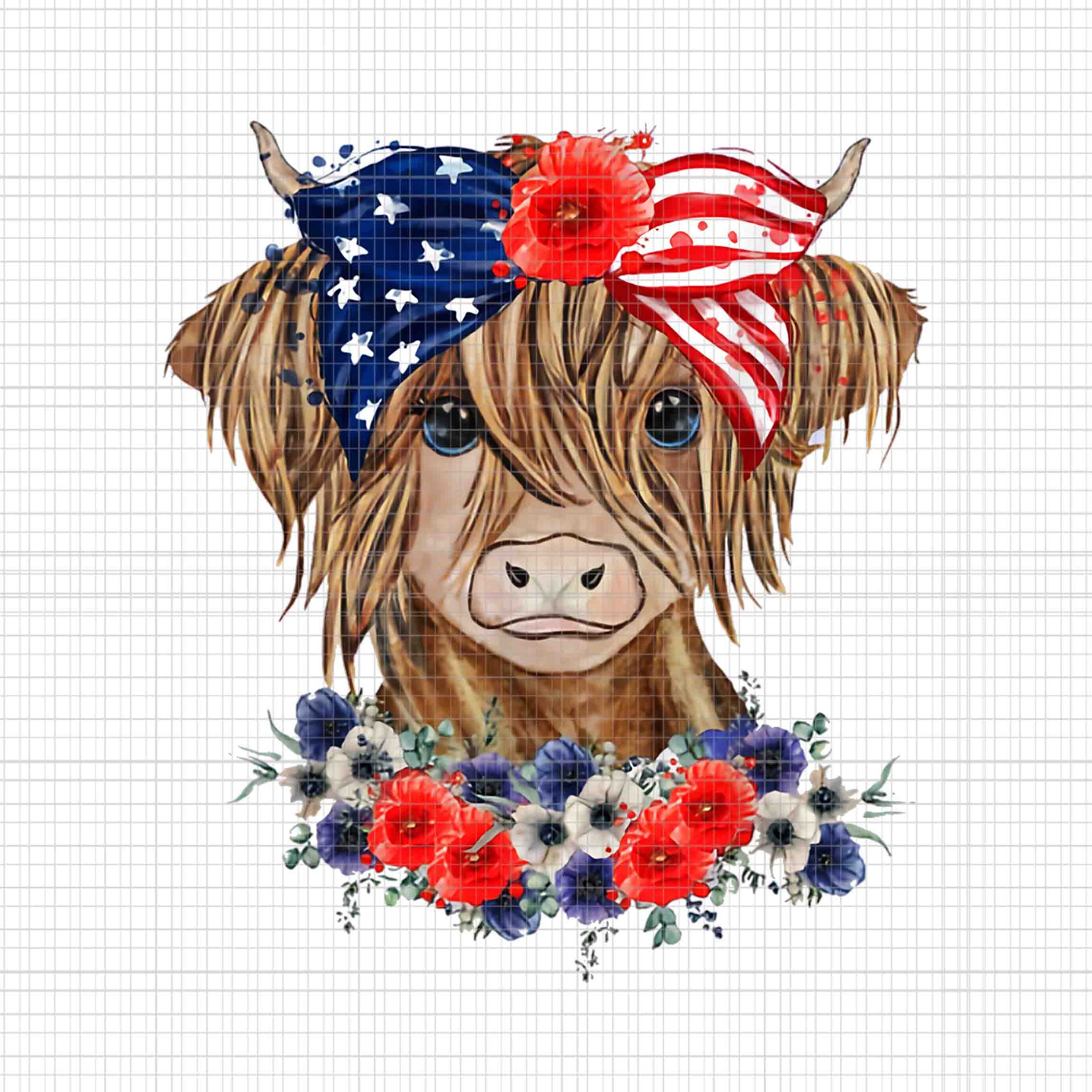 Highland Cow 4th Of July American Flag Independence Day Png, Cow 4th Of July American Flag Png, Cow Independence Day Png