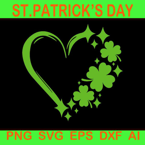 Heart Love Shamrock St Patrick's Day Svg, Heart Irish Svg, Heart Shamrock Svg