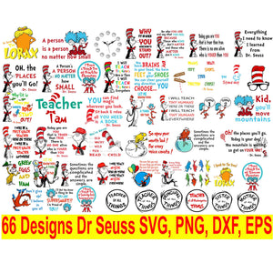 66 Designs Bundle Dr Seuss svg , Cat In The Hat png, Bundle Dr Seuss Teacher quote svg, svg, png, dxf, eps, ai for Cricut Silhouette