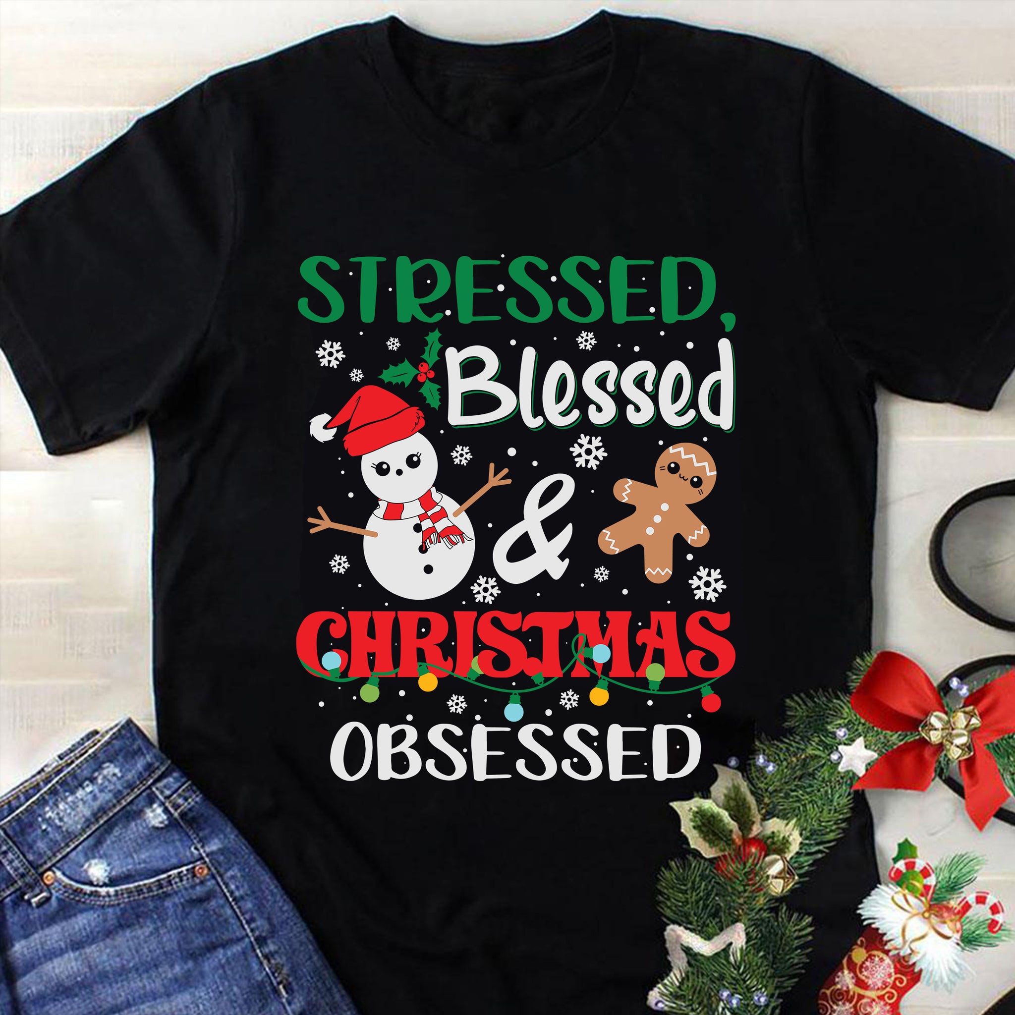 Siressed Blessed Christmas Obsessed Svg, Christmas Svg, Tree Christmas Svg, Tree Svg, Santa Svg, Snow Svg, Merry Christmas Svg, Hat Santa Svg, Light Christmas Svg