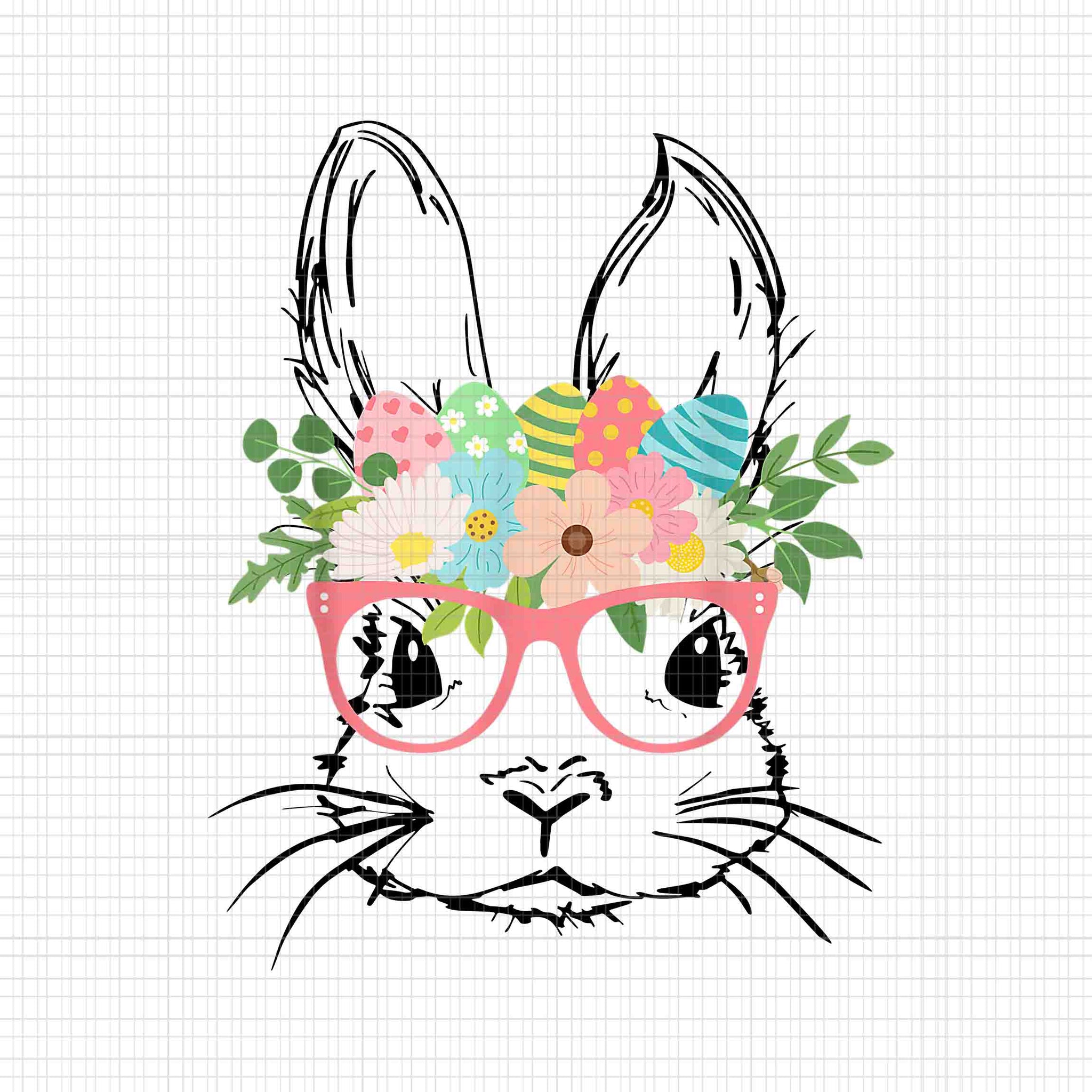 Bunny Face With Pink Glasses Png, Bunny Face Flower Png, Rabbit Flower Png, Easter Day Png