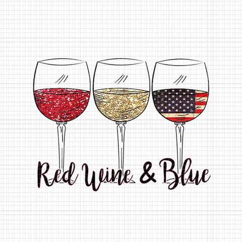 Red Wine & Blue 4th Of July Png, Wine Red White Blue Png, Wine Glasses V-Neck Png, Red Wine & Blue