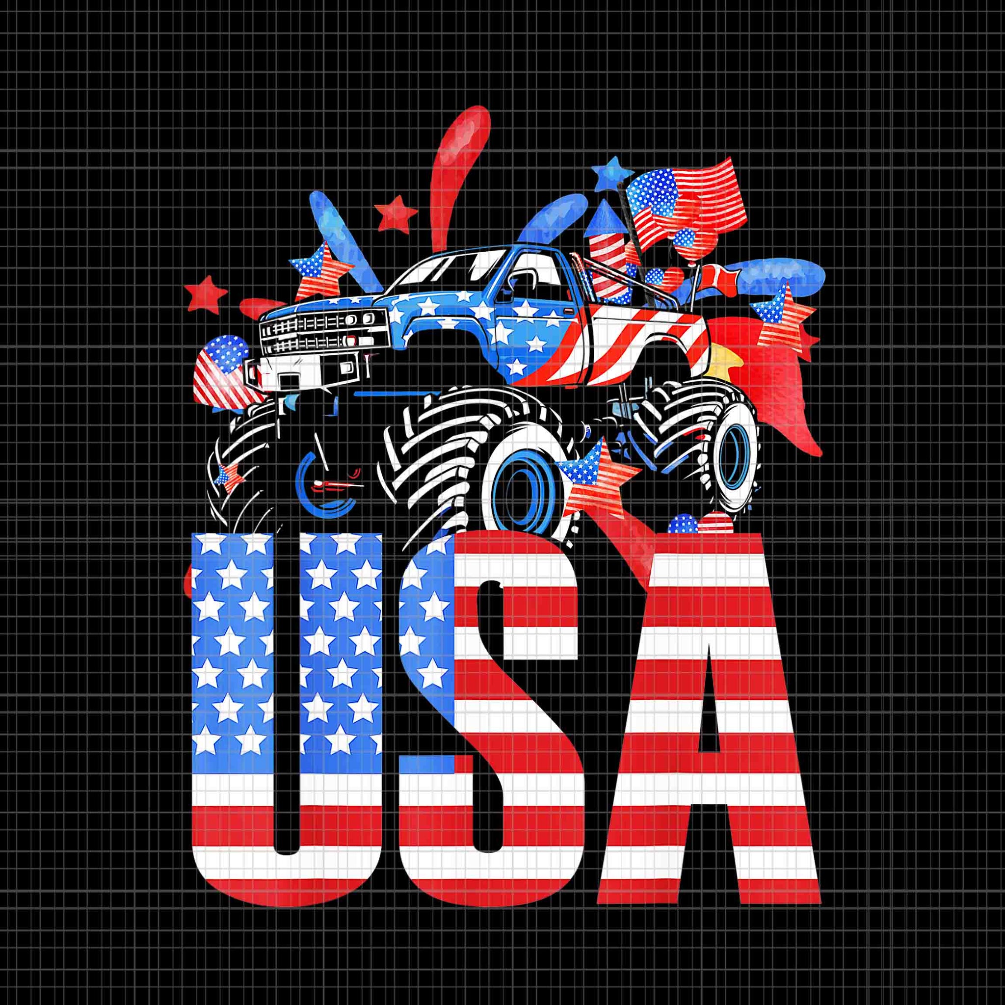 Monster Truck USA American Flag July 4th Png, Truck Flag USA Png, Monster Truck 4th Of July Png, Monster Truck Flag Png