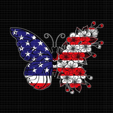 Flower Butterfly with Sakura Png, Flower Butterfly Png, Butterfly 4th Of July Png, Butterfly Flag