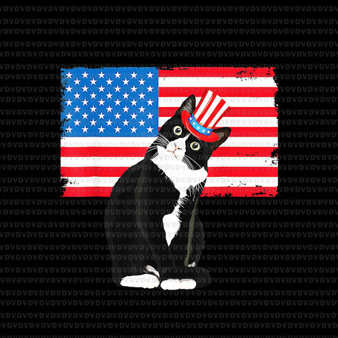 Tuxedo Cat 4th of July Hat Patriotic Png, Cat 4th of July Png, Cat Flag Png, 4th Of July Png