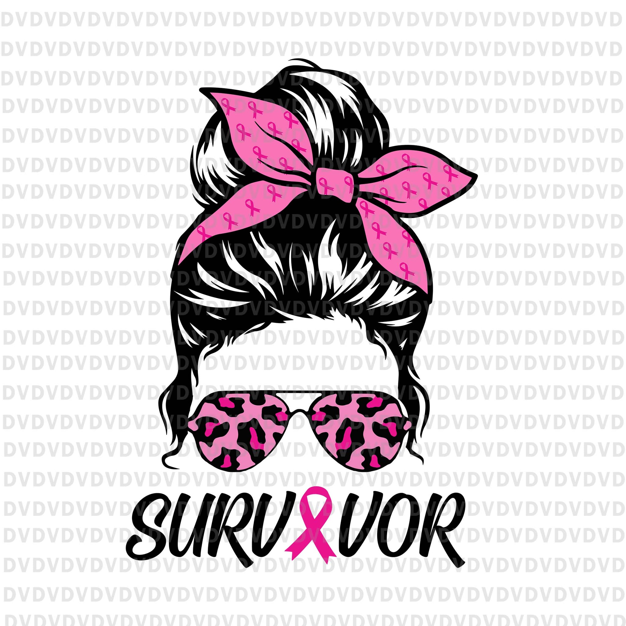 Survivor Breast Cancer Awareness Svg, Messy Bun Leopard Pink Svg