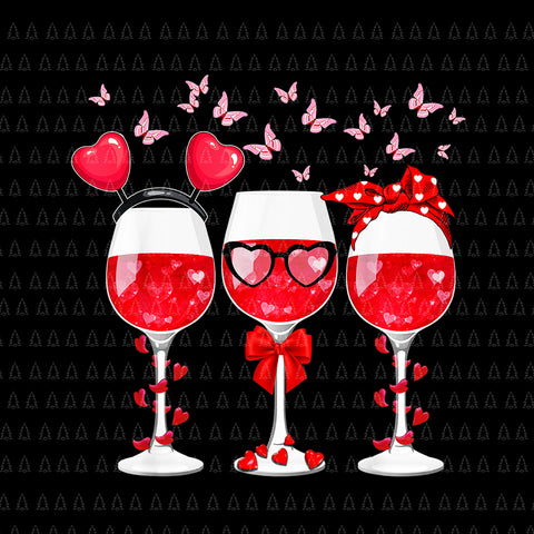 Three Glasses Wine Heart Png, Funny Couple Valentines Day Png, Wine Heart Png, Valentine Day Png