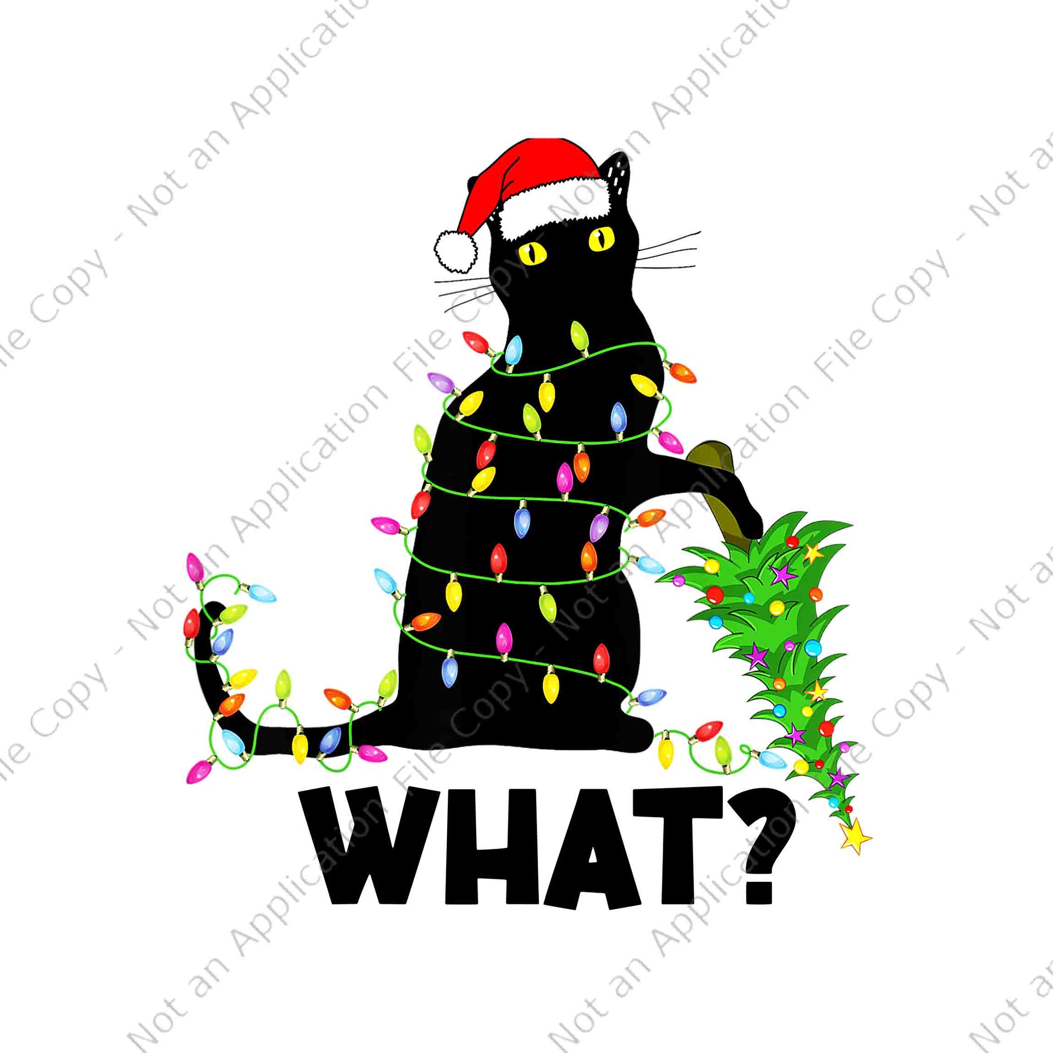 Black Cat Pushing Christmas Tree Over Cat Christmas Png, Black Cat Christmas Lights Png, Black Cat Christmas Png