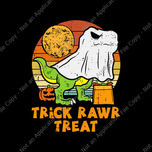 Trick Rawr Treat Ghost Dino Trex Svg, Ghost Dinosaur Halloween Svg, T-rex Hallowene Svg