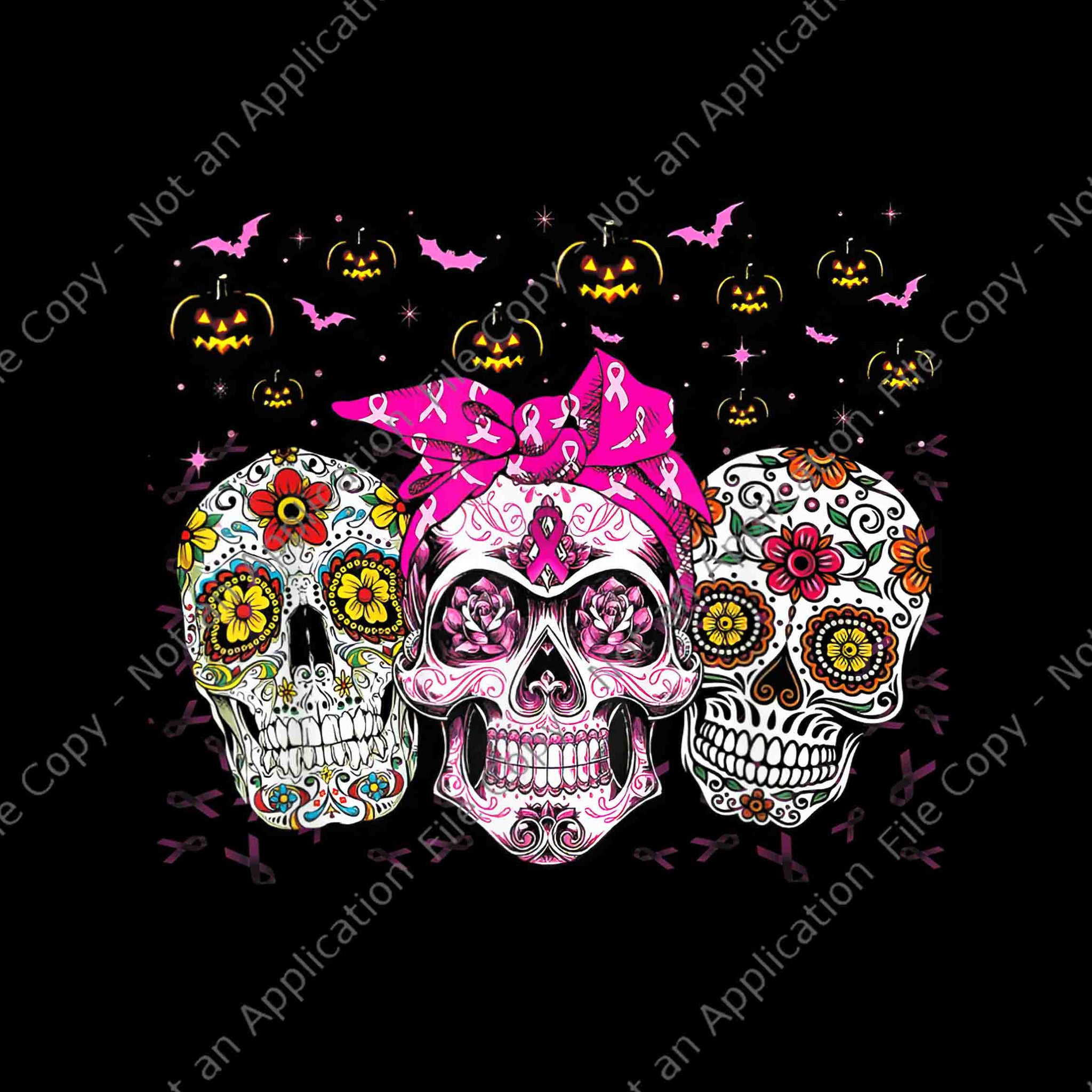 Sugar Skull In October We Wear Pink Breast Cancer Halloween Png, Sugar Skull Halloween Png, Skull Pink Breast Cancer Png
