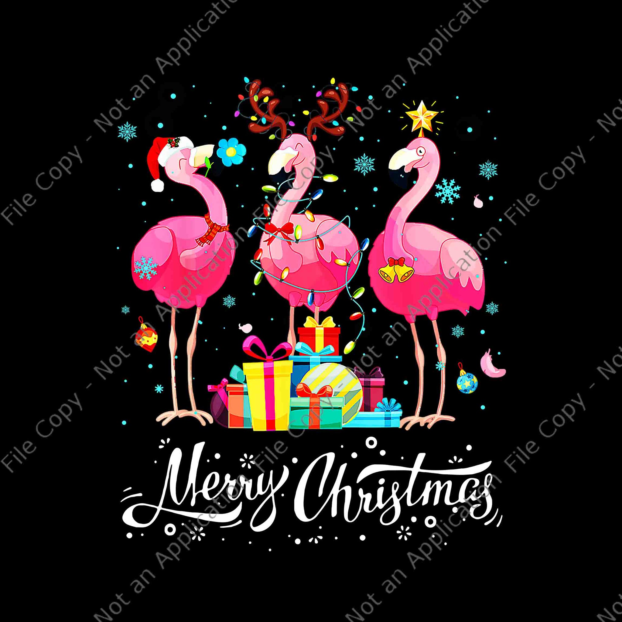 Flamingo Lights Santa Hat Xmas Tree Christmas Png, Flamingo Lights Christmas Png, Flamingo Xmas Png, Christmas Png