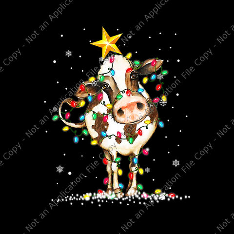 Cow Reindeer Hat Santa Christmas Png, Lights Funny Cow Christmas Png, Cow Christmas Png, Cow Reindeer Png, Christmas Png