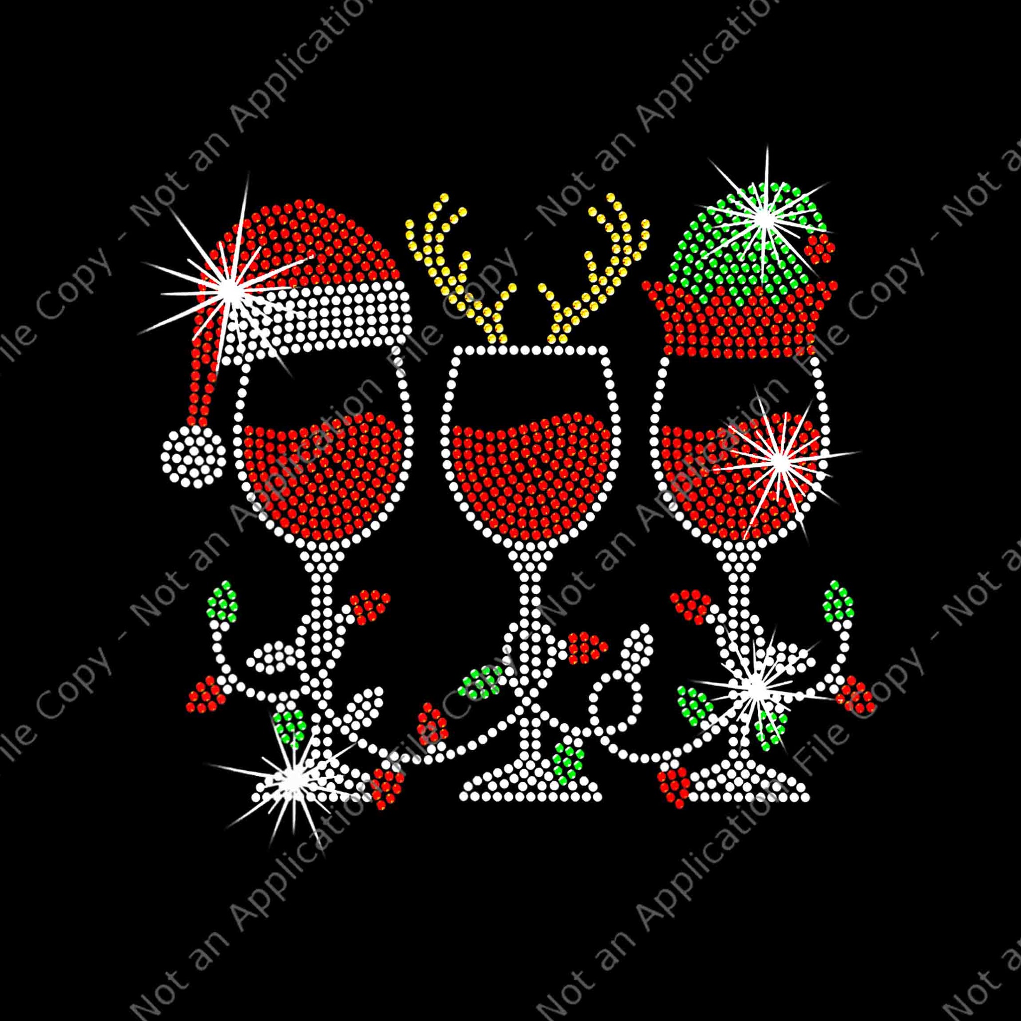 Christmas Elf Deer Santa Hat Wine Glasses Bling Xmas Lights Png, Christmas Elf Deer Png, Wine Hat Santa Png, Wine Christmas Png