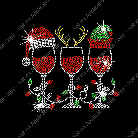 Christmas Elf Deer Santa Hat Wine Glasses Bling Xmas Lights Png, Christmas Elf Deer Png, Wine Hat Santa Png, Wine Christmas Png