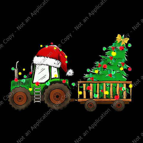 Christmas Farm Tractor Png, Xmas Tree Lights Santa Hat Farmer Png, Tractor Tree Lights Png, Tractor Santa Png