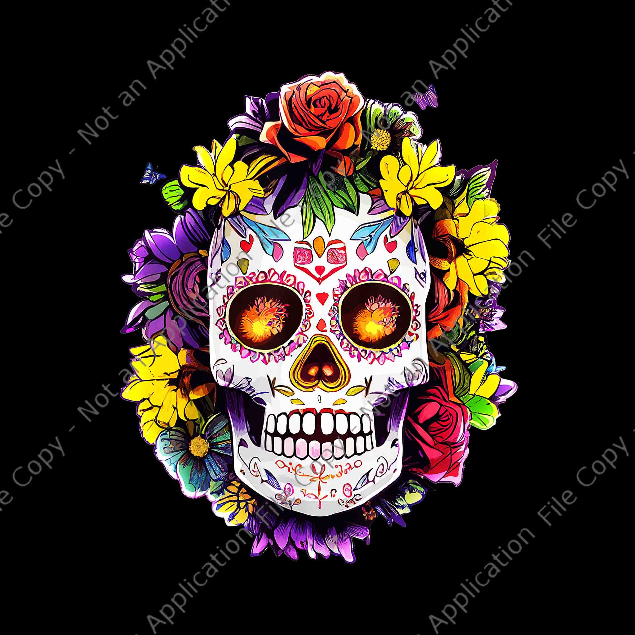 Floral Sugar Skull Day of the Dead Dia De Muertos Png, Floral Sugar Skull Png, Floral Skull Halloween Png