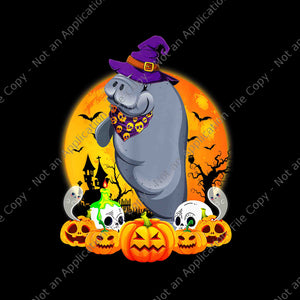 Manatee Lover Scary Pumpkin Skull Witch Png, Manatee Halloween Png, Manatee Witch Png, Manatee Pumpkin Png