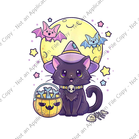 Kawaii Pastel Goth Cute Creepy Halloween Black Cat Witch Hat Png, Kawaii Black Cat Witch Hat Png, Black Cat Witch Halloween Png