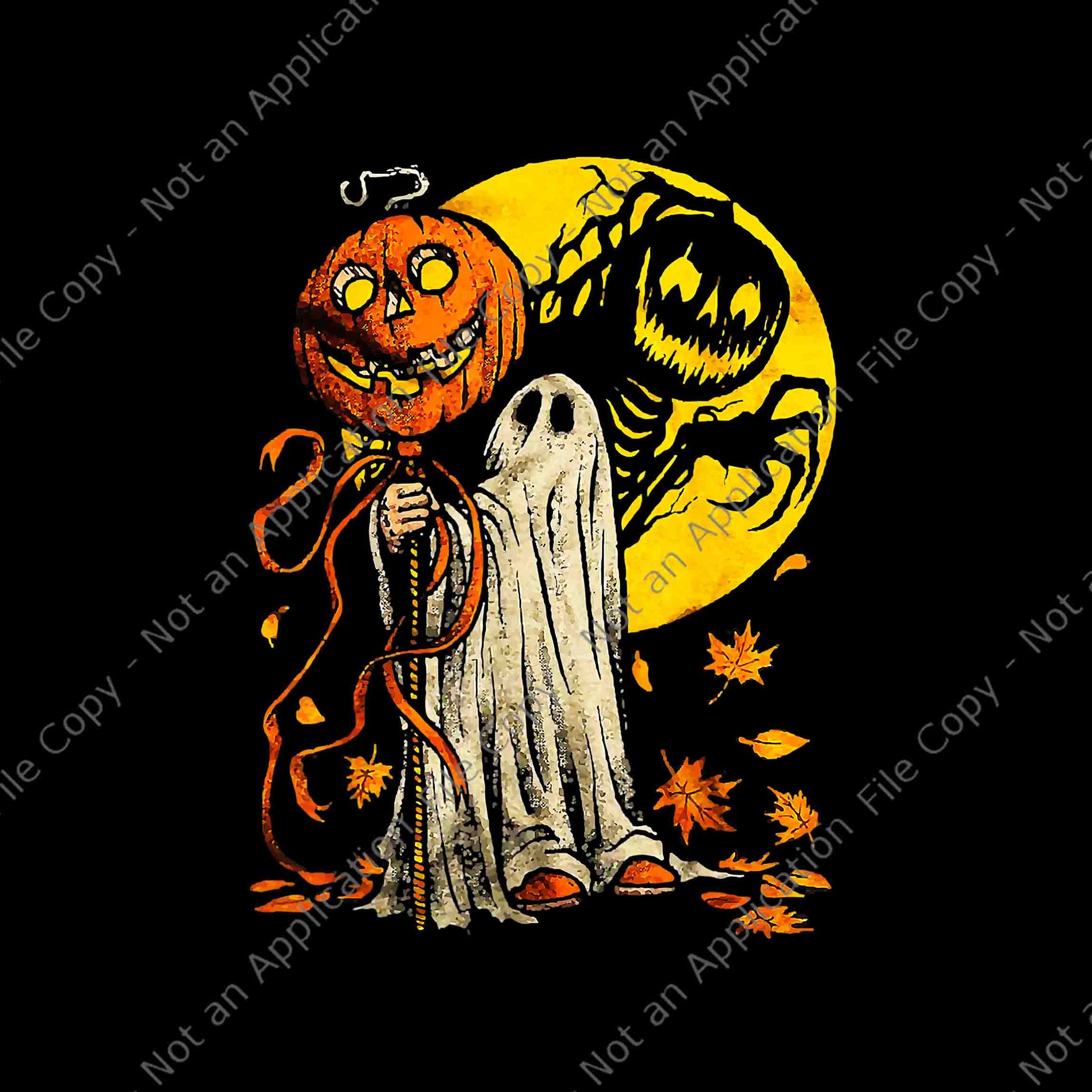 Cute Halloween Pumpkin Ghost Autumn Leaves Graphic Art Png, Ghost Autumn Png, Ghost Halloween Png, Pumpkin Halloween Png