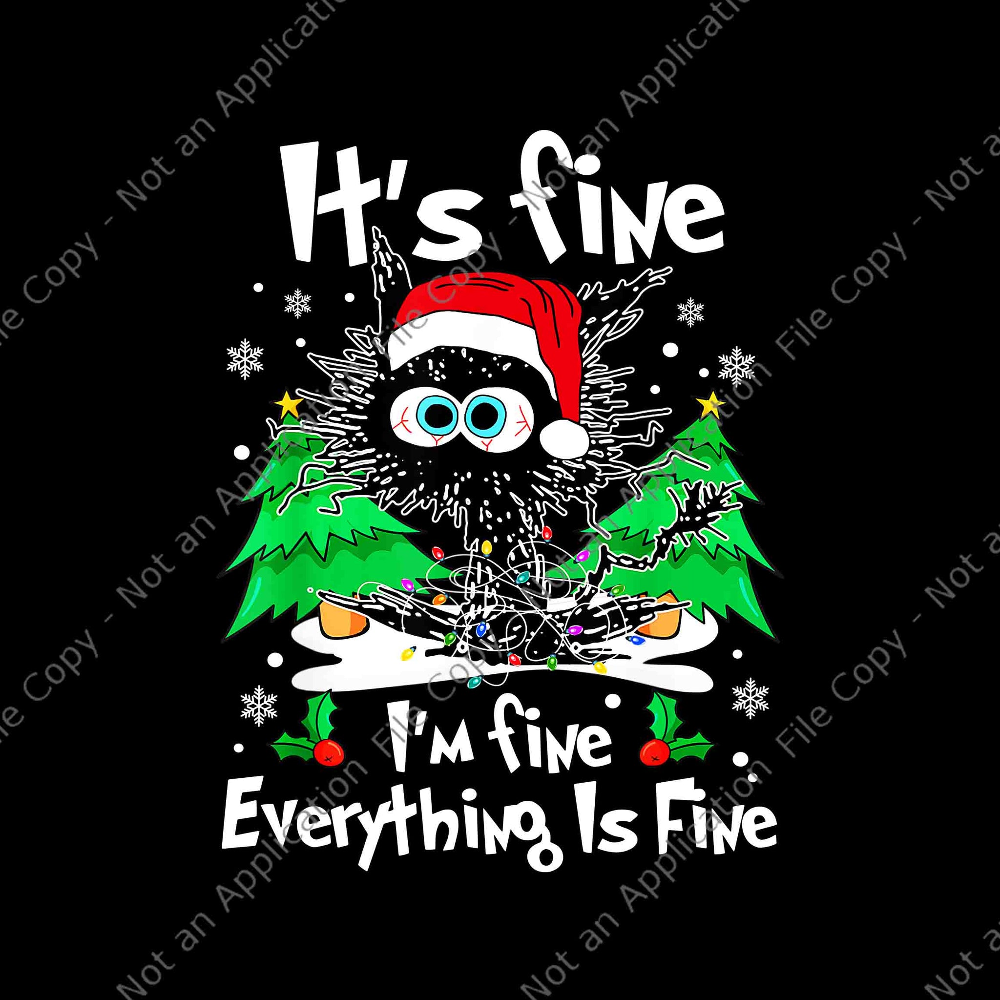 It's Fine I'm Fine Everything Is Fine Black Cat Christmas Png, Black Cat Christmas Png, Cat Christmas Png, Cat Tree Xmas Png
