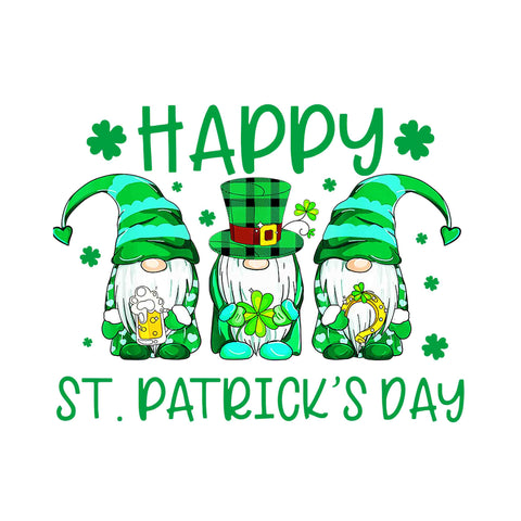 Three Gnomes Holding Shamrock Leopard Plaid St Patrick's Day Png, Three Gnomes Patrick's Day Png, Patrick's Day Png