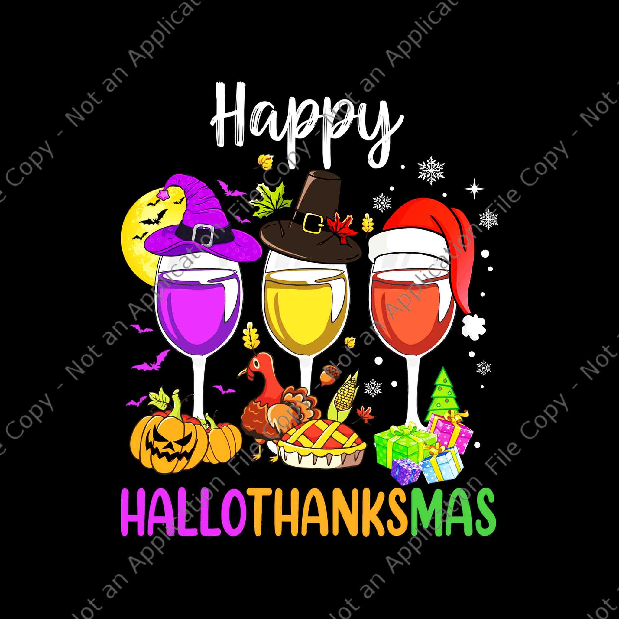 Halloween Thanksgiving Christmas Happy Hallothanksmas Wine Png, Hallothanksmas Wine Png, Thanksgiving Day Png