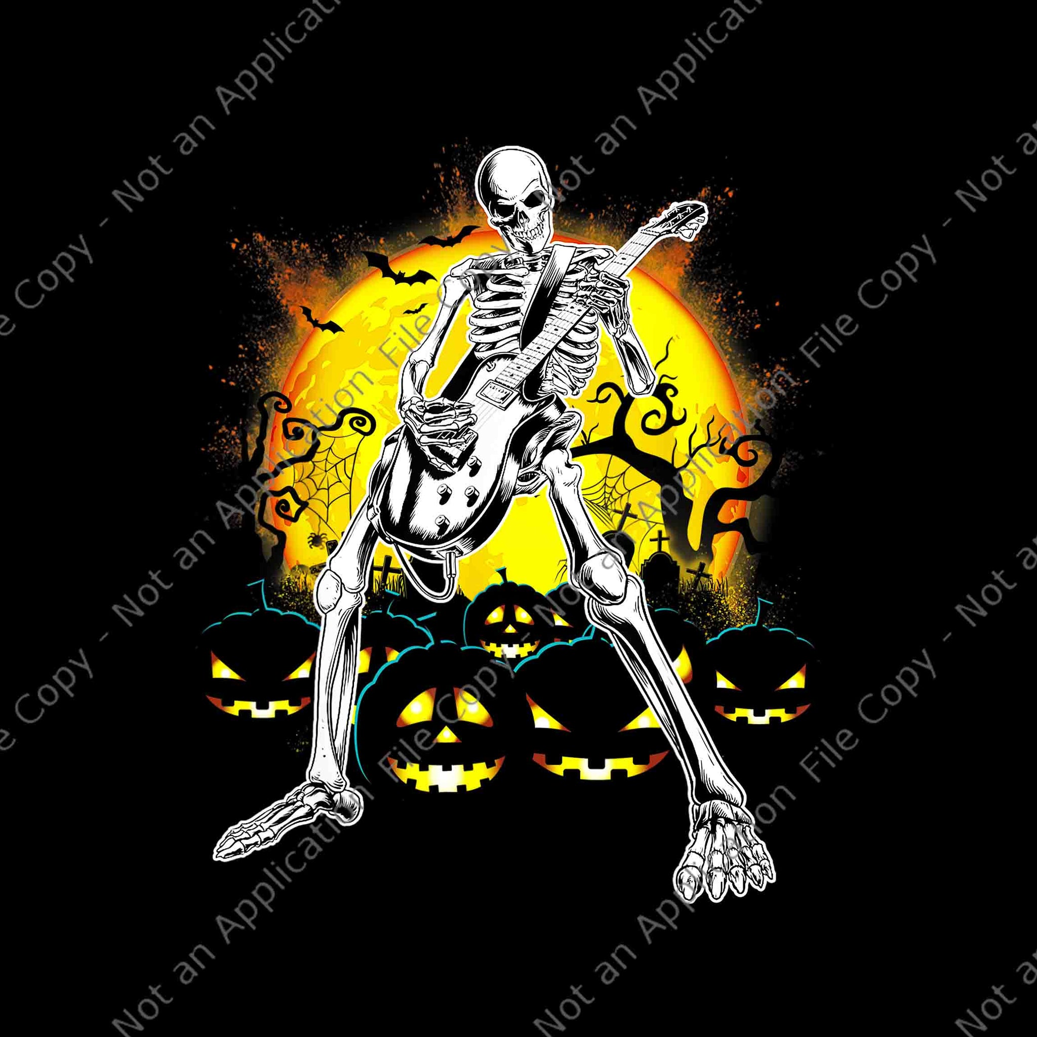 Happy Halloween Funny Skeleton Playing Guitar Pumpkin Png, Skeleton Guitar Png, Skeleton Halloween Png, Skeleton Playing Guitar Png