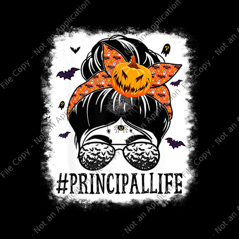 Principal Messy Bun Spooky Pumpkin Orange Halloween Png, Principal Messy Bun Png, Halloween Png, Pumpkin Halloween Png