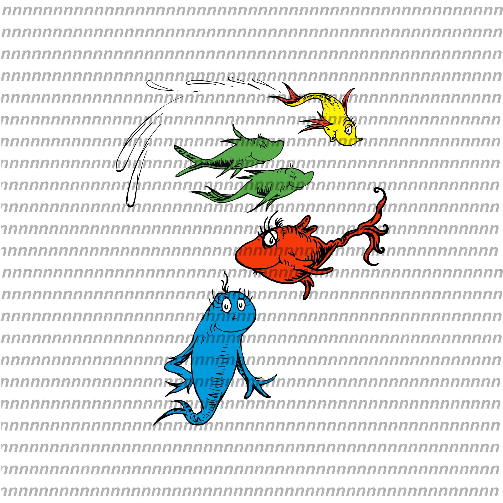 One fish two fish and red fish,Dr Seuss svg, Dr Seuss vector,Dr Seuss quote, Dr Seuss design, Cat in the hat svg, thing 1 thing 2 thing 3, svg, png, dxf, eps file