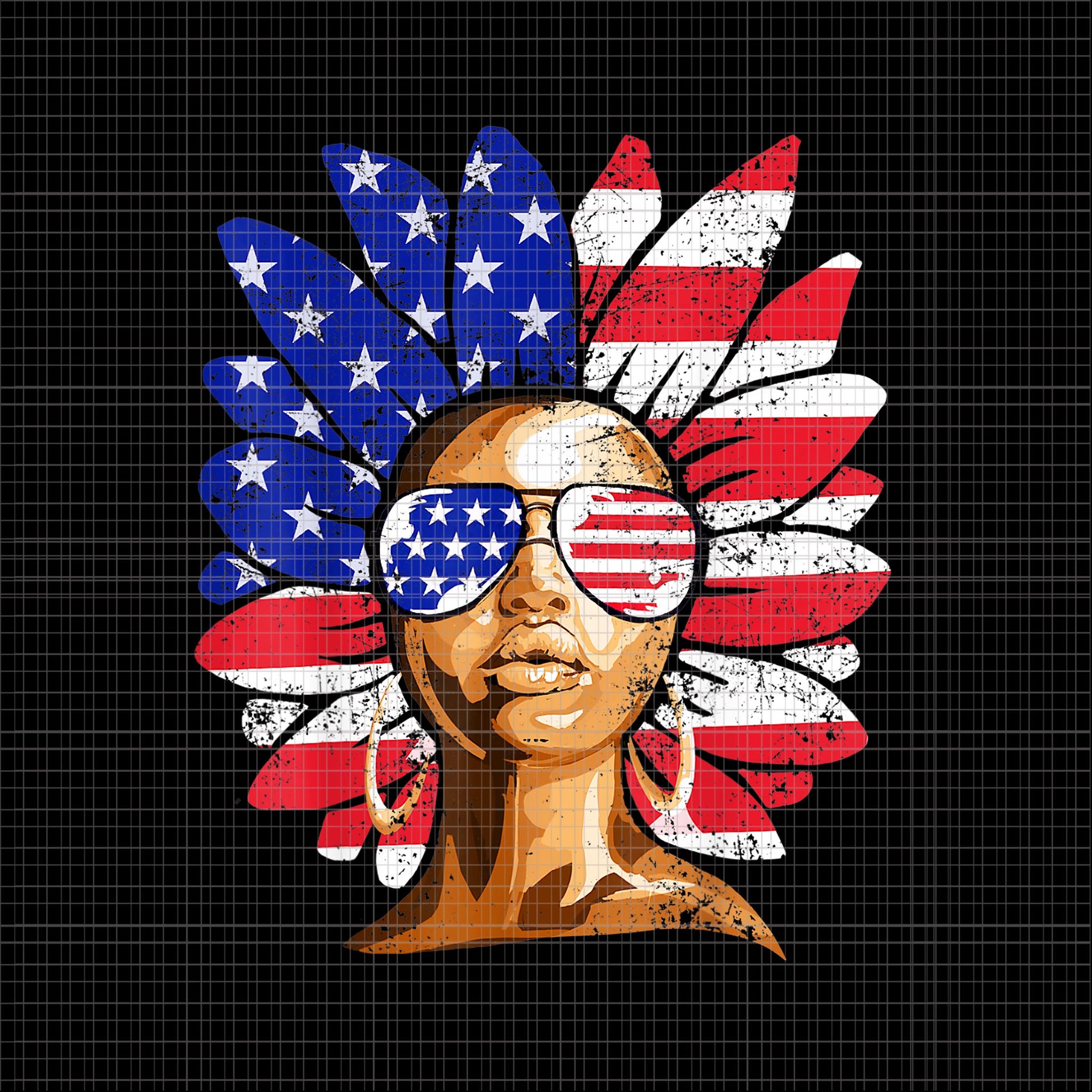 Afro Sunflower African American 4th of July Melanin PNG, CAfro Sunflower African American PNG, 4th of July vector, 4th of July png