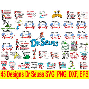 45 Designs Dr Seuss svg Bundle, Cat In The Hat png, Dr Seuss Teacher quote svg, svg, png, dxf, eps, ai for Cricut Silhouette