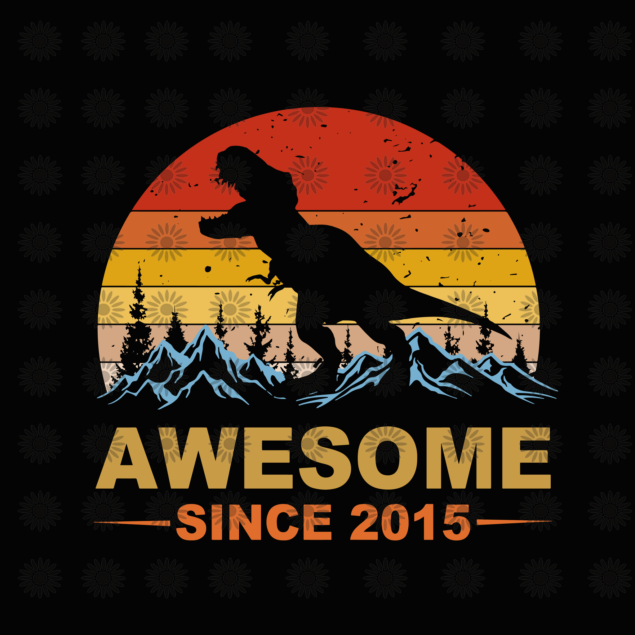 Awesome since 2015 dinosaur svg, Awesome since 2015 dinosaur, Awesome since 2015 dinosaur vintage, dinosaur svg, dinosaur png, eps, dxf, svg file