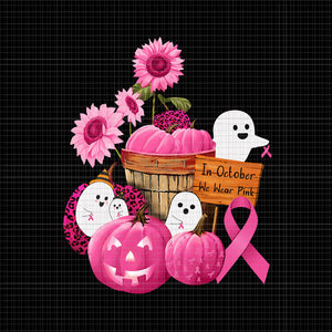 In October We Wear Pink Boo, Breast Cancer Awareness png, Pink Cancer Warrior png, Pink Ribbon, Halloween Pumpkin, Pink Ribbon Png, Autumn Png