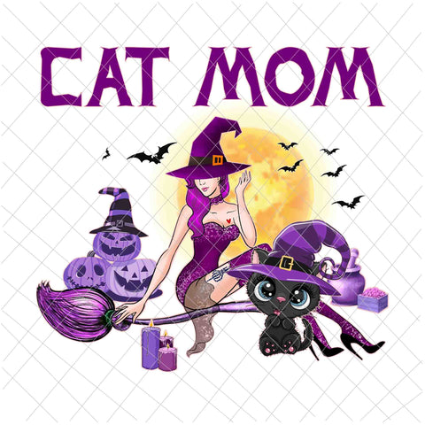 Cat Mom Halloween Png, Love Cat Png, Cute Cat Halloween Png, Witch Cat Halloween, Black Cat Witch Png