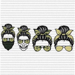 Messy Bun svg, mom life camo sunglasses and headband Svg, Messy Bun with leopard Svg, Mother's day Svg